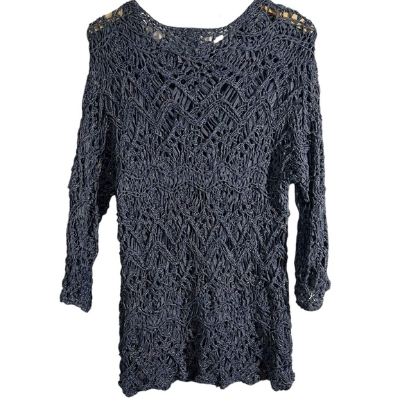 Chico’s Open Ribbon Weave Blue Tunic Sweater Size 2 Large - Picture 2 of 10